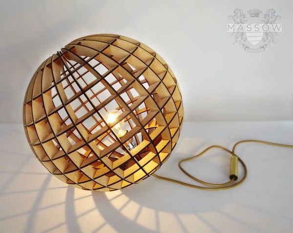 طرح چراغ کروی چوبی مناسب برای استفاده در دستگاه های cnc چوب و cnc لیزر - laser cut wood spherical lamp dxf file