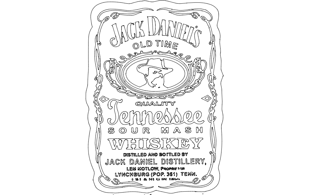 طرح ویسکی جک دنیلز تنسی ۲ مناسب برای استفاده در دستگاه های cnc چوب و cnc لیزر - jack daniels tennessee whiskey 2 dxf file