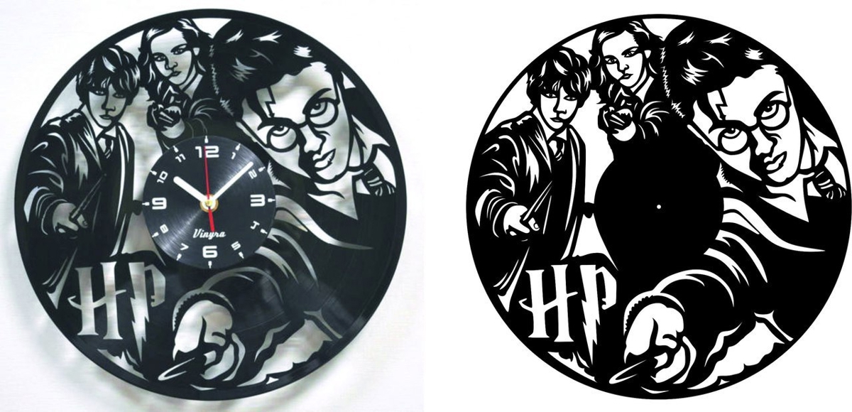 طرح ساعت وینیل هری پاتر مناسب برای استفاده در دستگاه های cnc چوب و cnc لیزر - harry potter vinyl record clock dxf file