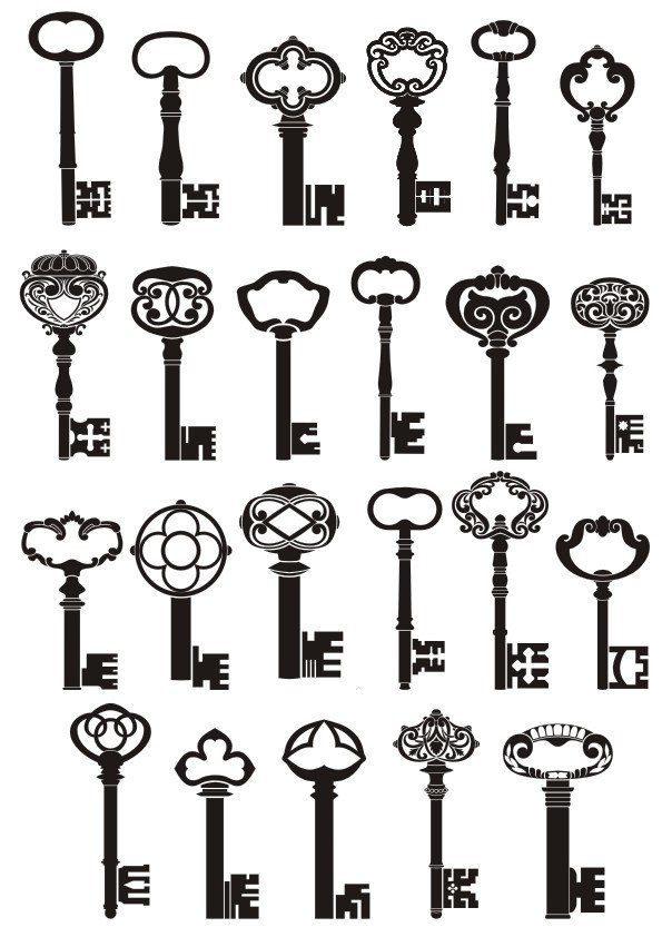 طرح تصویر برداری از کلیدهای قدیمی مناسب برای استفاده در دستگاه های cnc چوب و cnc لیزر - vector illustration of vintage keys cdr file