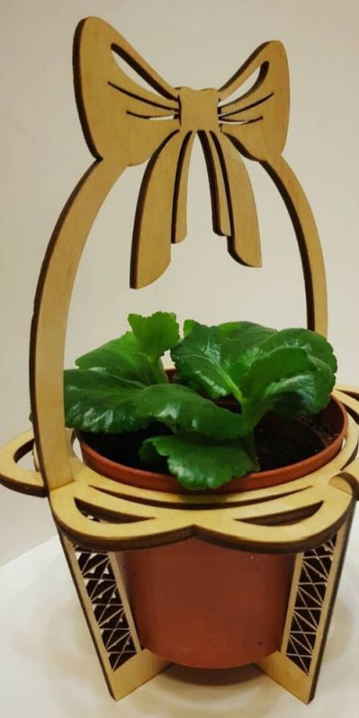 طرح پایه گلدان چوبی طرح گل مناسب برای استفاده در دستگاه های cnc چوب و cnc لیزر - laser cut wooden flower pot holder stand cdr file