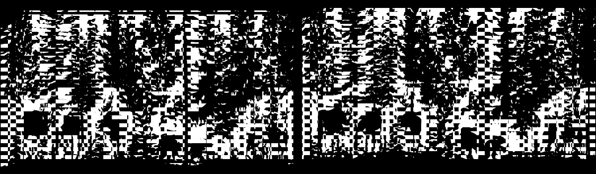 طرح پلاسمای سه گوزن شمالی، دو خرس و دو آهو با ابعاد 28 در 96 مناسب برای استفاده در دستگاه های cnc چوب و cnc لیزر - 28 x 96 three moose two bear two deer plasma art dxf file