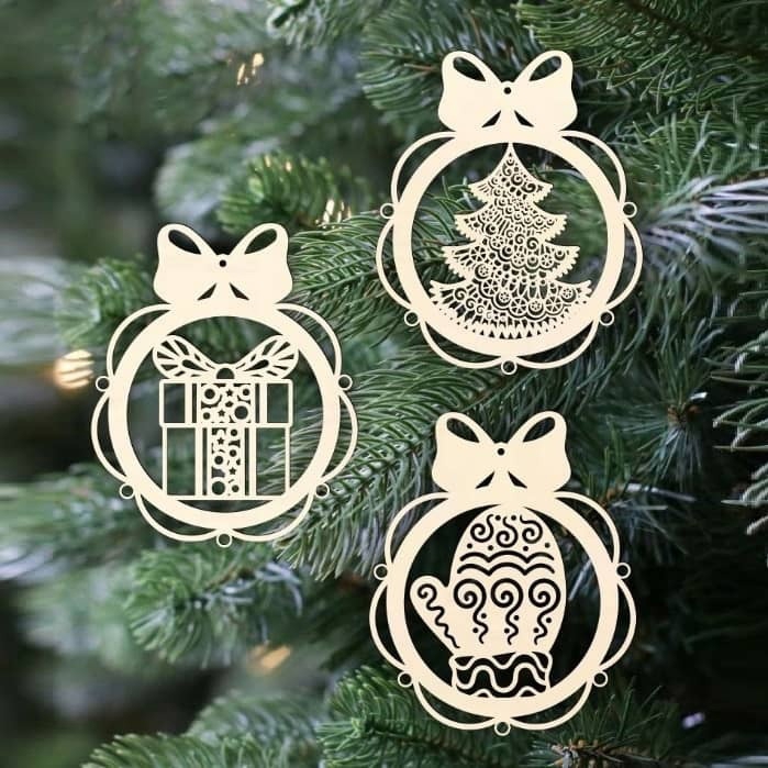 طرح تزیینات درخت کریسمس مناسب برای استفاده در دستگاه های cnc چوب و cnc لیزر - laser cut christmas tree ornaments decor cdr file