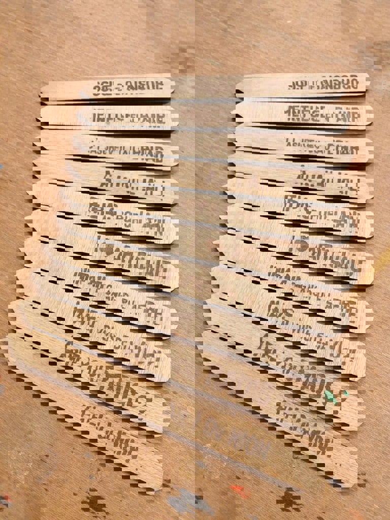 طرح گل و گیاه برای باغچه مناسب برای استفاده در دستگاه های cnc چوب و cnc لیزر - laser cut garden markers plant labels wooden garden stakes dxf file