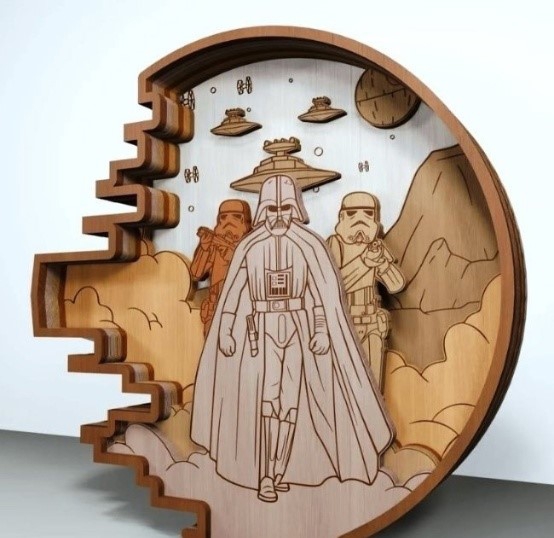 طرح چوب لایه باز جنگ ستارگان مناسب برای استفاده در دستگاه های cnc چوب و cnc لیزر - laser cut star wars layered wood art cdr file