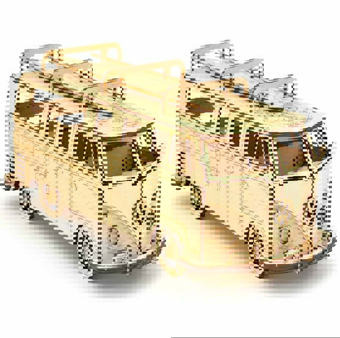 طرح پازل سه بعدی فولکس واگن ترانسپورتر T1 مناسب برای استفاده در دستگاه های cnc چوب و cnc لیزر - laser cut volkswagen transporter t1 3d puzzle cdr file