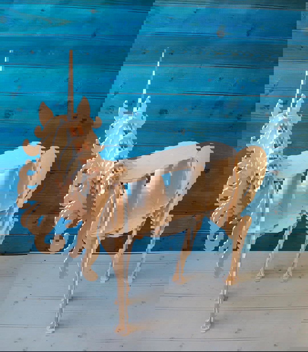 طرح قفسه اسب شاخدار به ضخامت 10 میلی‌متر و فرمت cnc مناسب برای استفاده در دستگاه های cnc چوب و cnc لیزر - unicorn shelf 10mm laser cut cnc plans dxf file