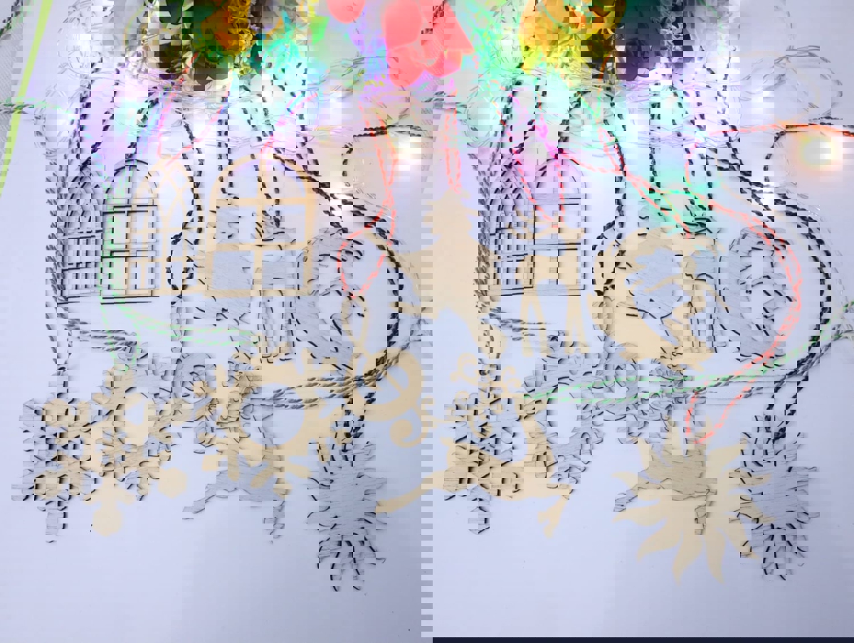 طرح مجموعه تزئینات کریسمس مناسب برای استفاده در دستگاه های cnc چوب و cnc لیزر - laser cut christmas ornament set tree decorations cdr file