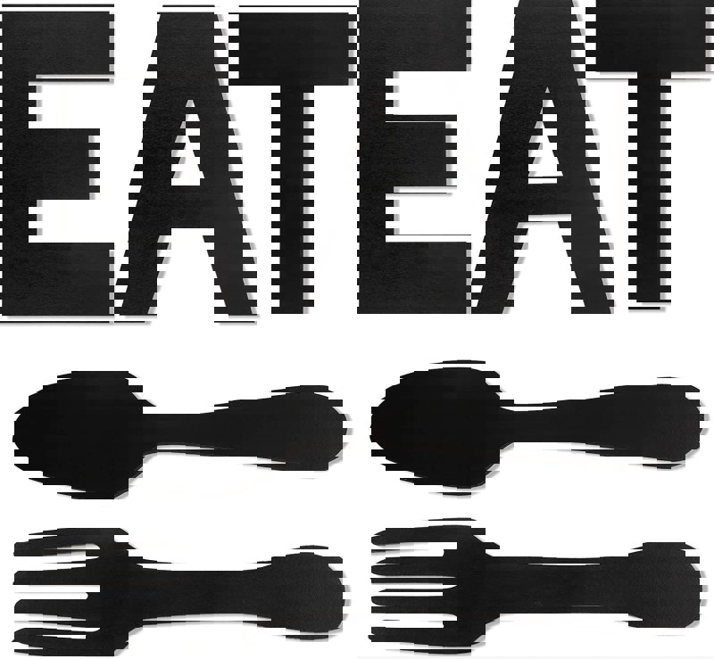 طرح تابلوی غذا خوردن با ، دکور دیواری با چنگال و قاشق مناسب برای استفاده در دستگاه های cnc چوب و cnc لیزر - laser cut eat sign fork and spoon wall decor