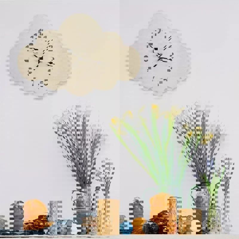 طرح ساعت دیواری کودکانه کارتونی زیبا به شکل ابر مناسب برای استفاده در دستگاه های cnc چوب و cnc لیزر - laser cut cute cloud shape cartoon children wall clock