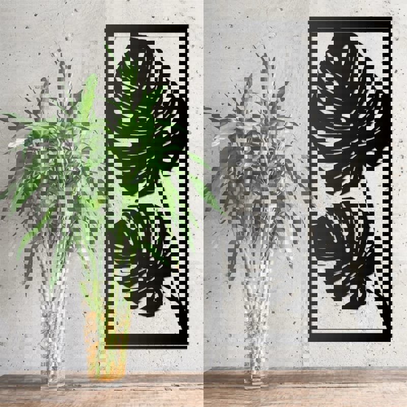 طرح هنر دیواری گرمسیری با برگ مانسترا مناسب برای استفاده در دستگاه های cnc چوب و cnc لیزر - laser cut monstera leaf tropical wall art
