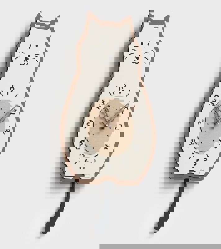 طرح ساعت دیواری چوبی طرح گربه با مناسب برای استفاده در دستگاه های cnc چوب و cnc لیزر - laser cut wooden cartoon cat wall clock