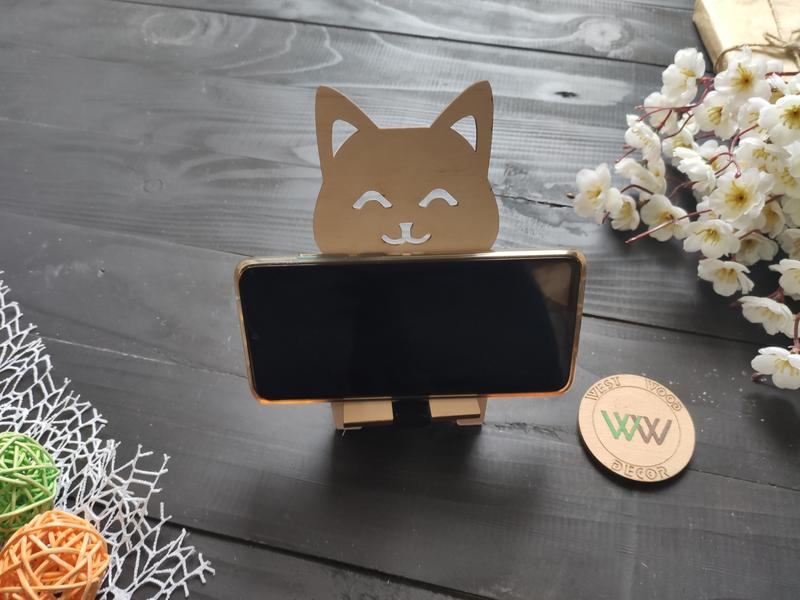 طرح پایه گوشی طرح گربه بامزه مناسب برای استفاده در دستگاه های cnc چوب و cnc لیزر - laser cut cute cat smartphone stand cdr file