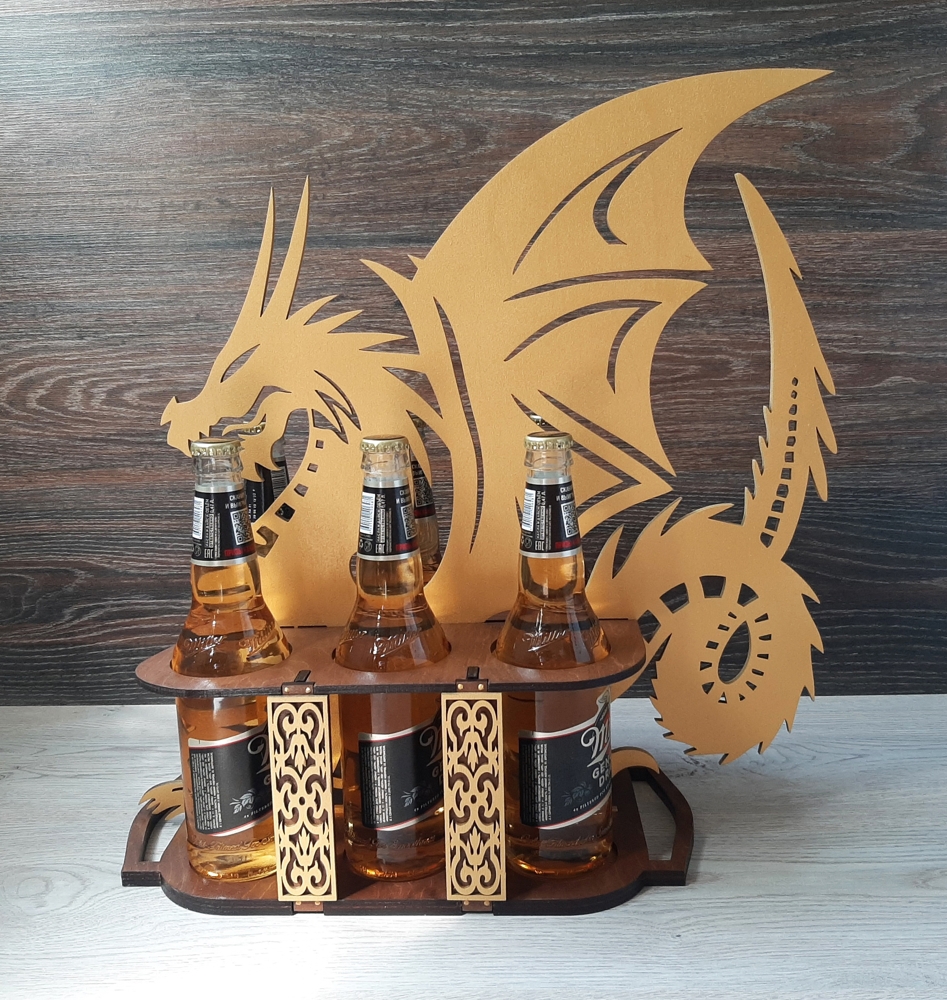 طرح سینی نوشابه اژدها مناسب برای استفاده در دستگاه های cnc چوب و cnc لیزر - laser cut dragon beer tray cdr file