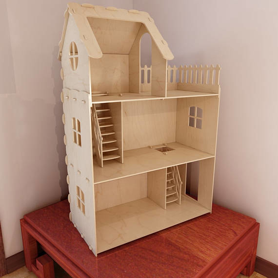 طرح خانه عروسکی مینیاتوری مناسب برای استفاده در دستگاه های cnc چوب و cnc لیزر - laser cut dollhouse miniature toy house cdr file