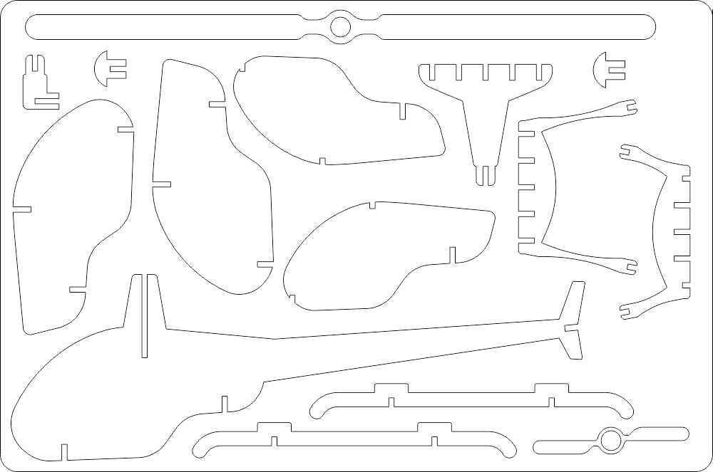 طرح سه بعدی هلیکوپتر مناسب برای استفاده در دستگاه های cnc چوب و cnc لیزر - helicopter 3d dxf file