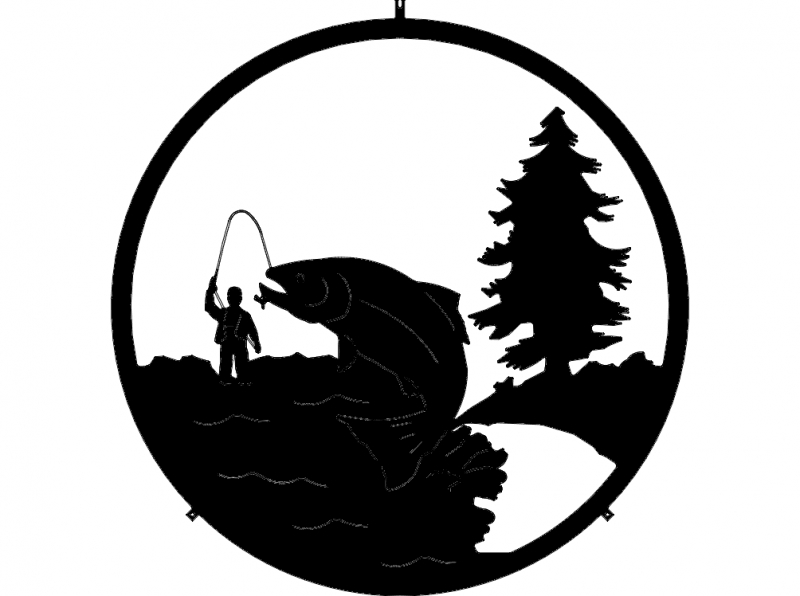 طرح ماهیگیری ۱ مناسب برای استفاده در دستگاه های cnc چوب و cnc لیزر - fishing 1 dxf file