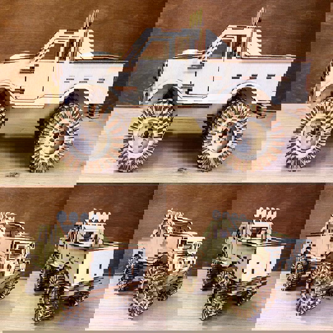 طرح پازل سه بعدی کامیون هیولا مناسب برای استفاده در دستگاه های cnc چوب و cnc لیزر - monster truck 3d puzzle laser cut cdr file