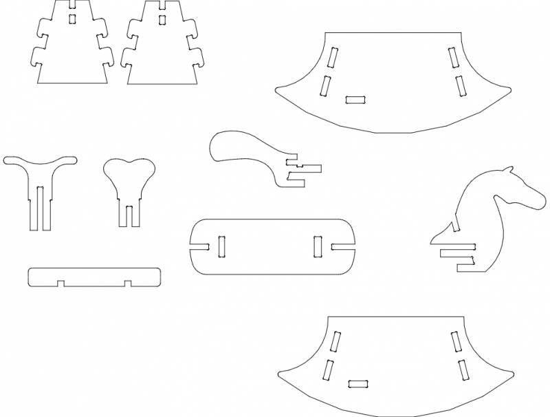 طرح پازل اسب گهواره‌ای ۲c مناسب برای استفاده در دستگاه های cnc چوب و cnc لیزر - rocking horse puzzle 2c dxf file