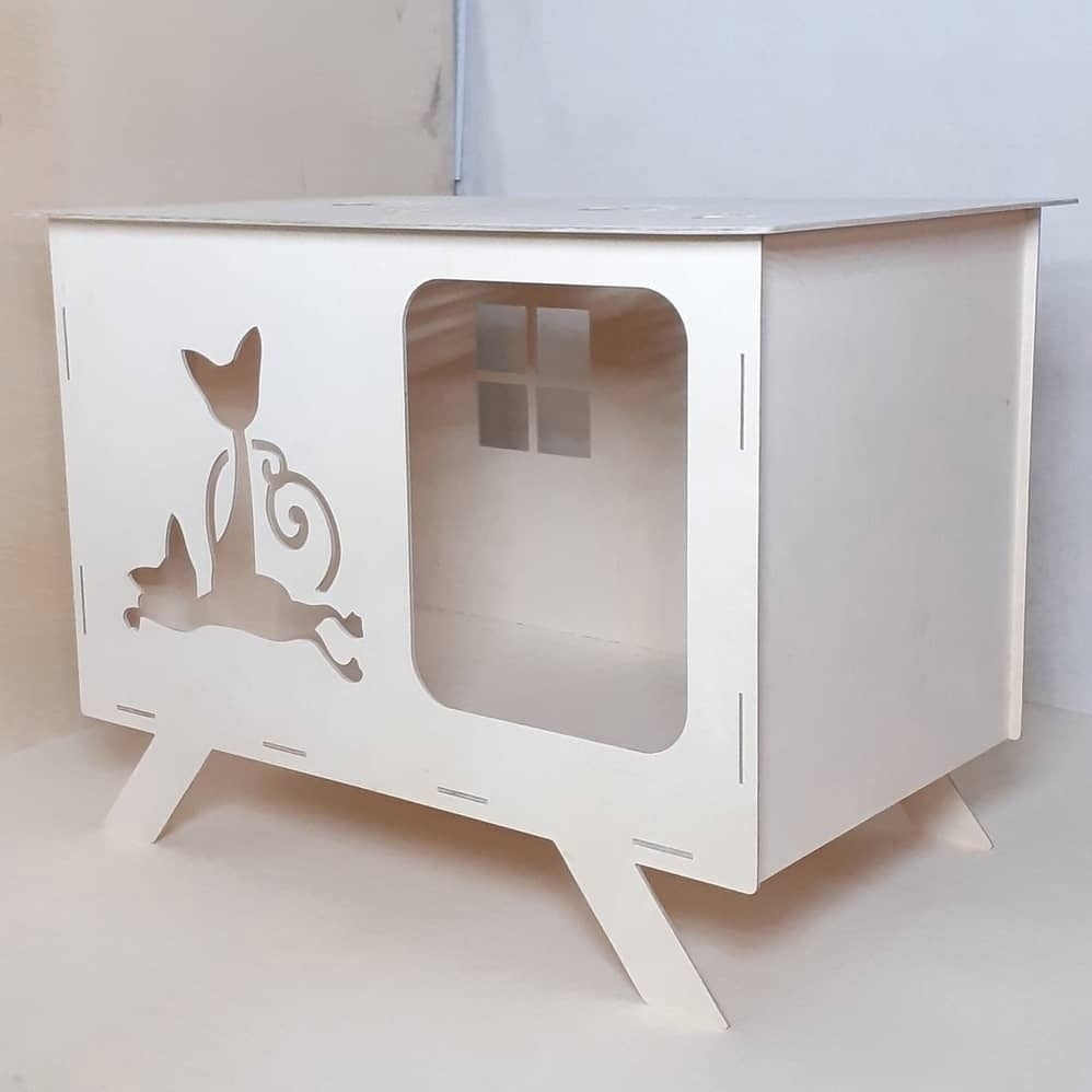 طرح خانه گربه در فضای داخلی مناسب برای استفاده در دستگاه های cnc چوب و cnc لیزر - laser cut indoor cat house dxf file