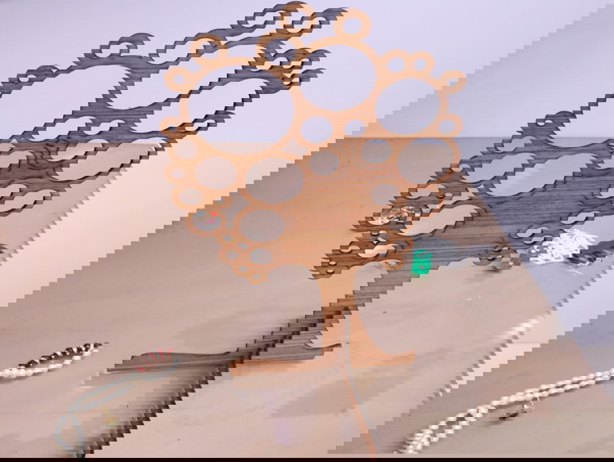 طرح درخت جواهرات چوبی با ضخامت 3 میلی‌متر مناسب برای استفاده در دستگاه های cnc چوب و cnc لیزر - laser cut jewelry tree stand wooden 3mm cdr file