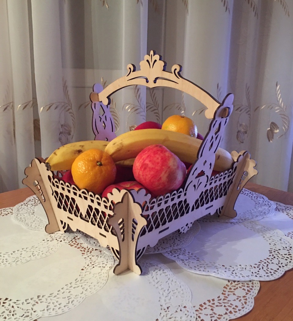 طرح سبد میوه چوبی تزئینی مناسب برای استفاده در دستگاه های cnc چوب و cnc لیزر - laser cut wooden decorative fruit basket cdr file