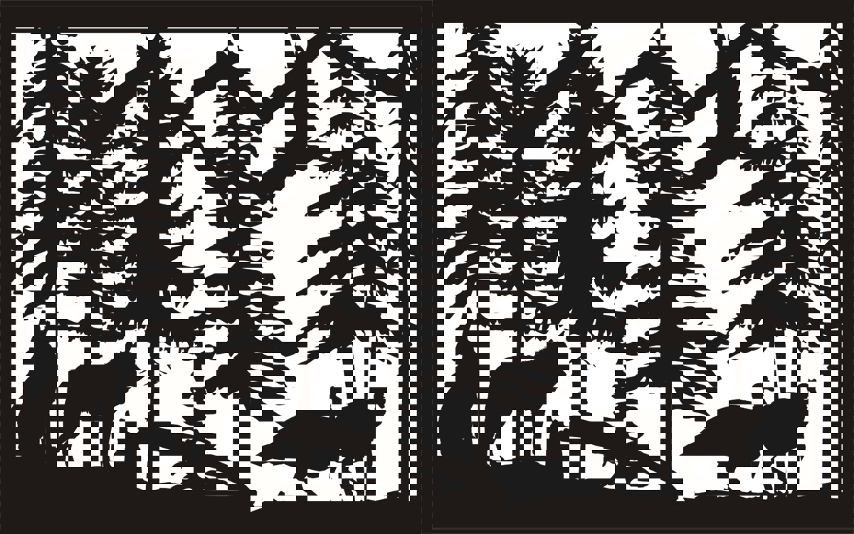 طرح هنری فلزی پلاسما دو گرگ و بوقلمون در ابعاد 30 در 48 مناسب برای استفاده در دستگاه های cnc چوب و cnc لیزر - 30 x 48 two wolves turkeys plasma metal art dxf file