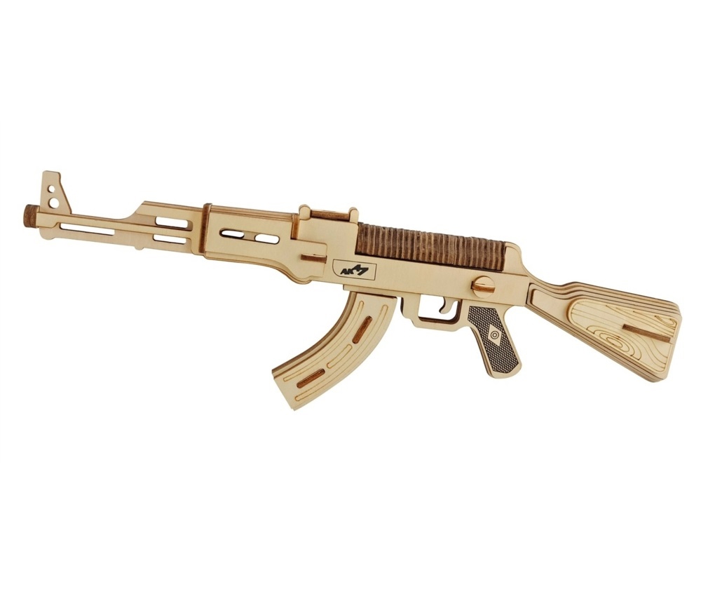 طرح مدل سه بعدی مسلسل دستی ak 47 و چوبی مناسب برای استفاده در دستگاه های cnc چوب و cnc لیزر - laser cut ak 47 submachine gun model 3d wooden puzzle cdr file