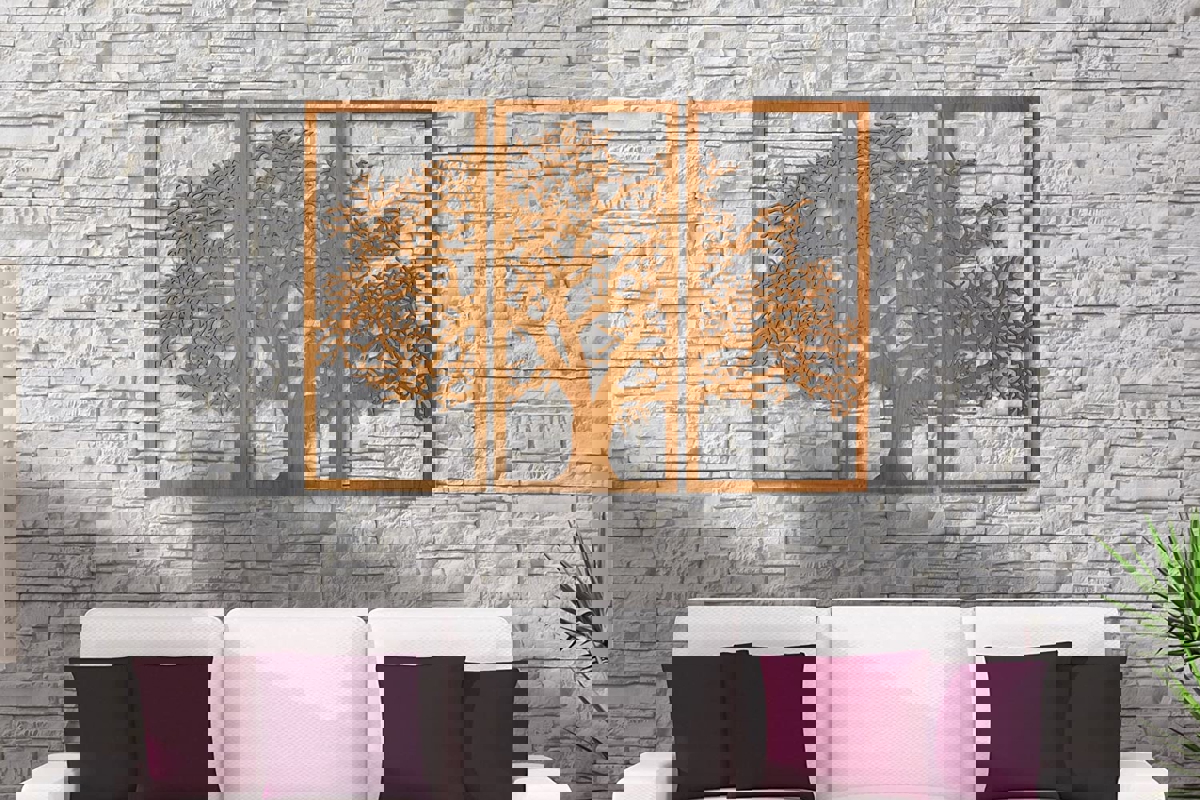 طرح درخت زندگی مخصوص دیوار چوبی سه پنلی مناسب برای استفاده در دستگاه های cnc چوب و cnc لیزر - laser cut tree of life 3 panel wood wall art cdr file