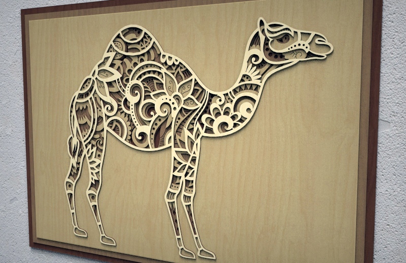 طرح سه بعدی طرح شتر چند لایه مناسب برای استفاده در دستگاه های cnc چوب و cnc لیزر - laser cut camel 3d multi layer wall art cdr file