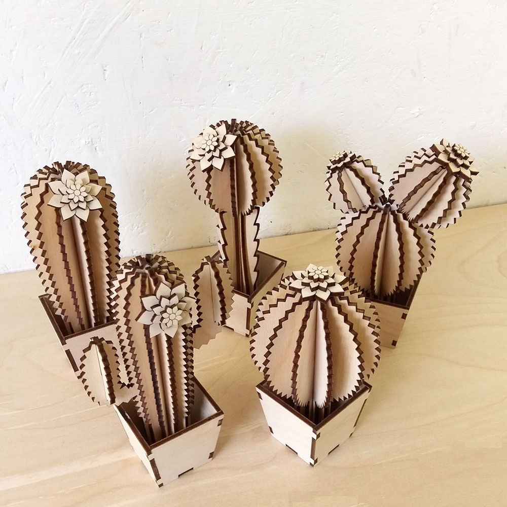طرح دکور چوبی کاکتوس مناسب برای استفاده در دستگاه های cnc چوب و cnc لیزر - laser cut wood cactus decor cdr file