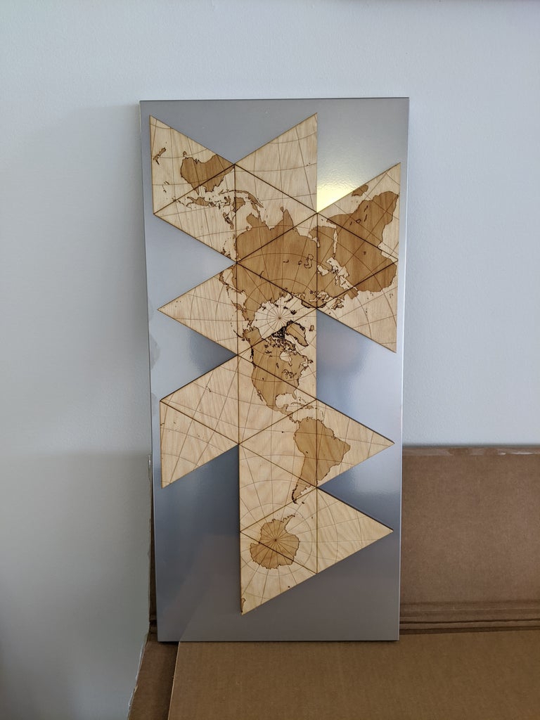 طرح هنری دیواری با نقشه دایمکسیون مناسب برای استفاده در دستگاه های cnc چوب و cnc لیزر - laser cut dymaxion map wall art svg file