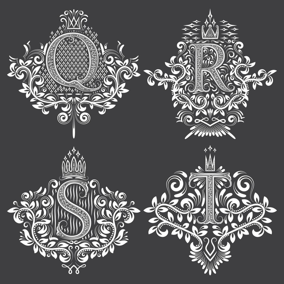 طرح حروف زینتی وکتور مناسب برای استفاده در دستگاه های cnc چوب و cnc لیزر - ornamental letters vector art eps file