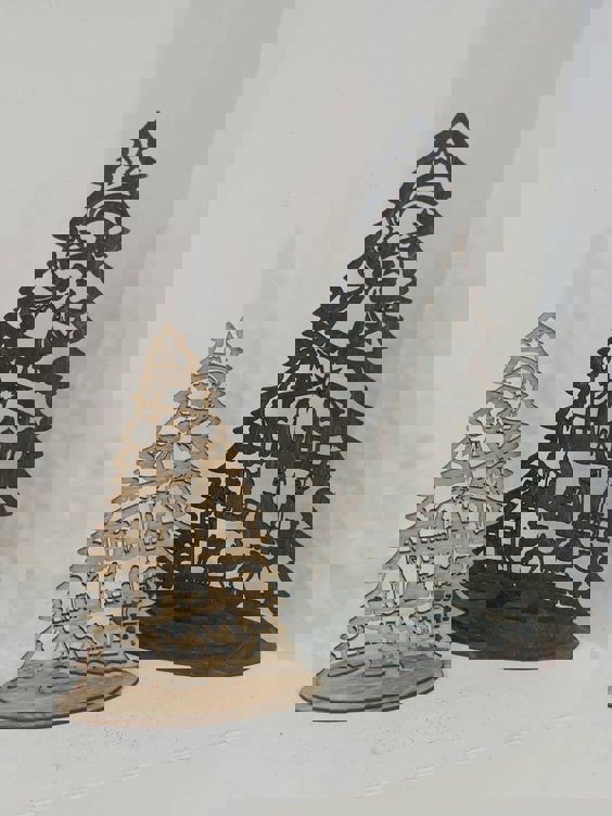 طرح درخت کریسمس با طرح میلاد حضرت عیسی مناسب برای استفاده در دستگاه های cnc چوب و cnc لیزر - laser cut nativity themed christmas tree cdr file