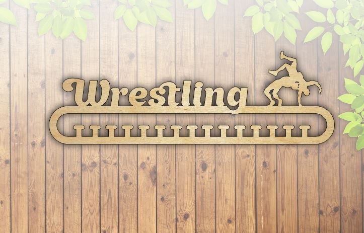 طرح مدال کشتی کج مناسب برای استفاده در دستگاه های cnc چوب و cnc لیزر - laser cut wrestling medal hanger template cdr file