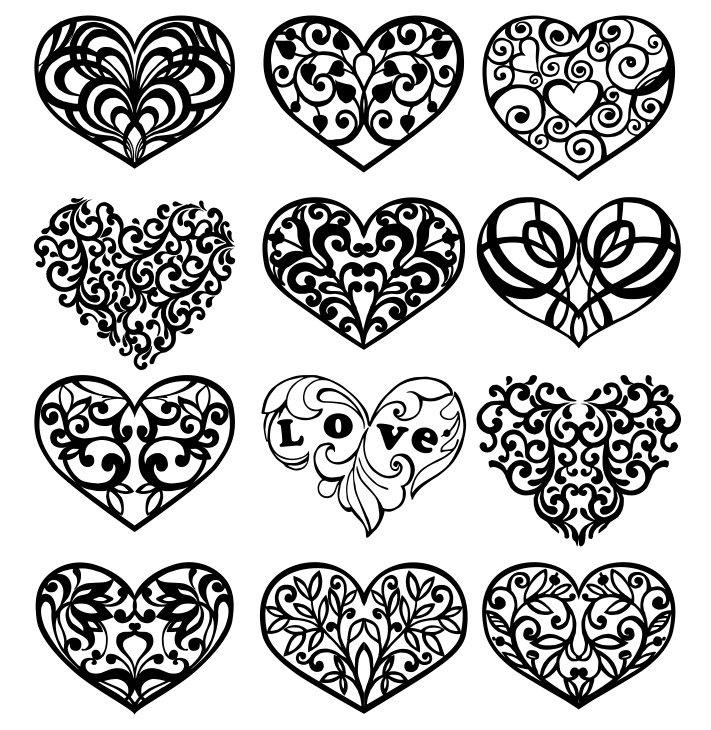 طرح فایل وکتور طرح هنری قلب تزئینی مناسب برای استفاده در دستگاه های cnc چوب و cnc لیزر - decorative heart vector art set cdr file