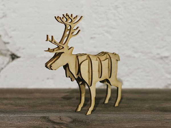 طرح سه بعدی گوزن شمالی چوبی مناسب برای استفاده در دستگاه های cnc چوب و cnc لیزر - laser cut wooden 3d northern reindeer cdr file