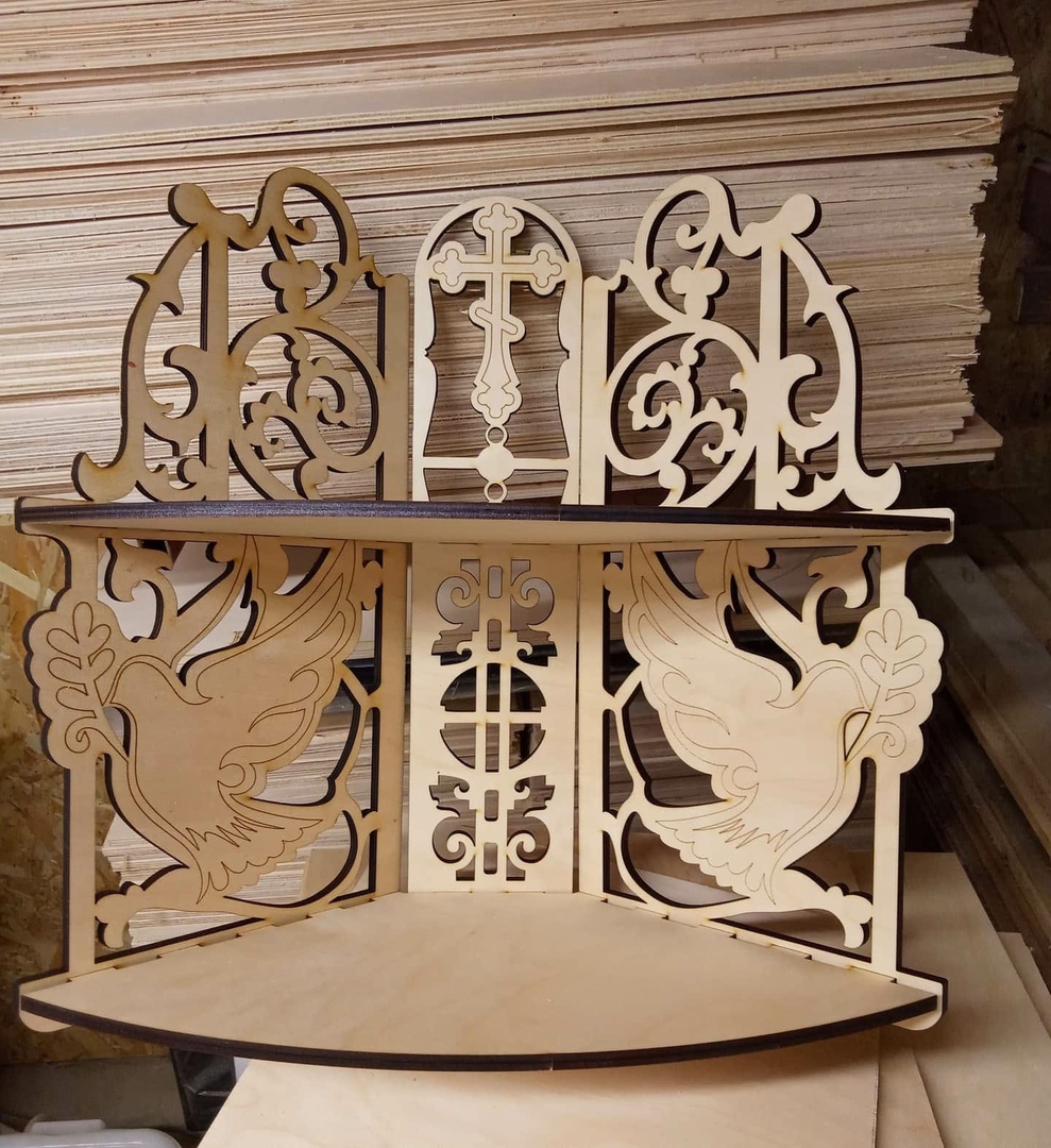 طرح قفسه گوشه آیکون ها مناسب برای استفاده در دستگاه های cnc چوب و cnc لیزر - laser cut corner shelf for icons iconostasis dxf file