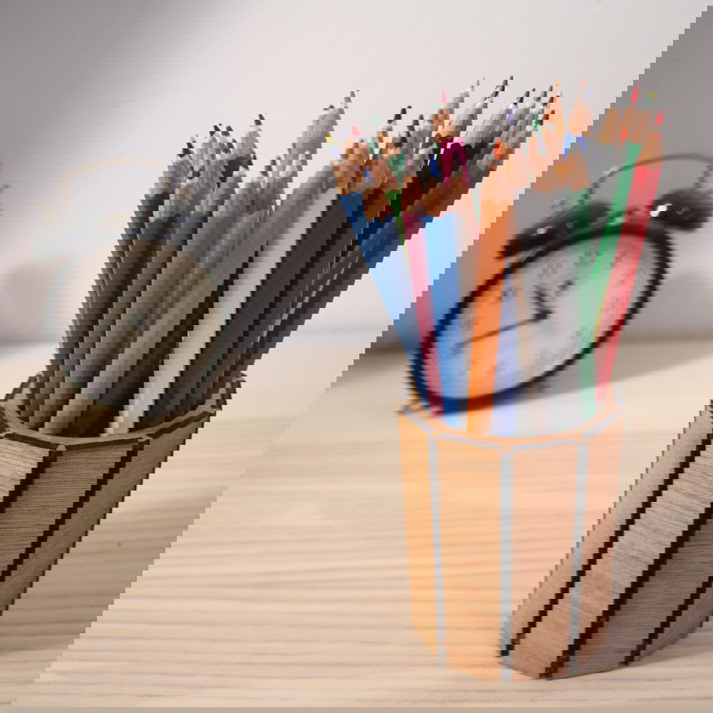 طرح سه بعدی جا مدادی ساده تخته سه لا 3 میلی متری مناسب برای استفاده در دستگاه های cnc چوب و cnc لیزر - laser cut simple pencil holder plywood 3mm cdr file