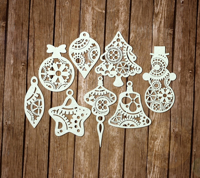 طرح تزئینات کریسمس طرح استیم پانک مناسب برای استفاده در دستگاه های cnc چوب و cnc لیزر - laser cut steampunk christmas ornaments cdr file