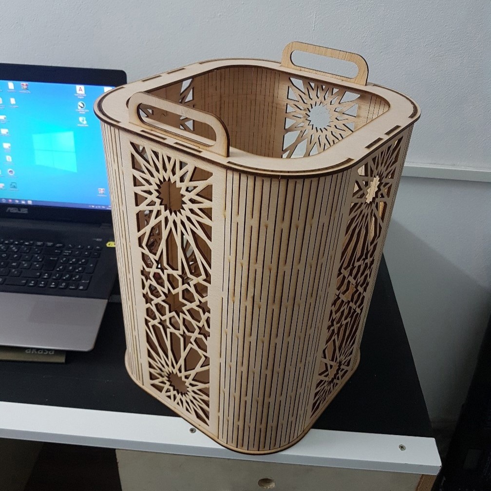 طرح سبد چوبی تزئینی مناسب برای استفاده در دستگاه های cnc چوب و cnc لیزر - laser cut decorative wooden storage basket cdr file
