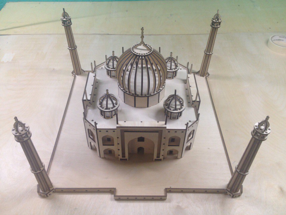 طرح پازل سه بعدی تاج محل مناسب برای استفاده در دستگاه های cnc چوب و cnc لیزر - laser cut taj mahal 3d puzzle dxf file