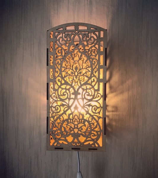 طرح چراغ دیواری چوبی مناسب برای استفاده در دستگاه های cnc چوب و cnc لیزر - laser cut wooden wall lamp cdr file