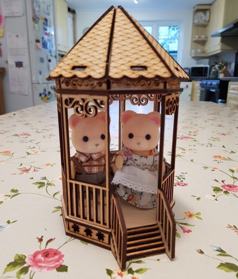 طرح سه بعدی پایه دسته موسیقی سنتی پرتغالی coreto مناسب برای استفاده در دستگاه های cnc چوب و cnc لیزر - laser cut traditional portuguese bandstand coreto 3mm cdr file