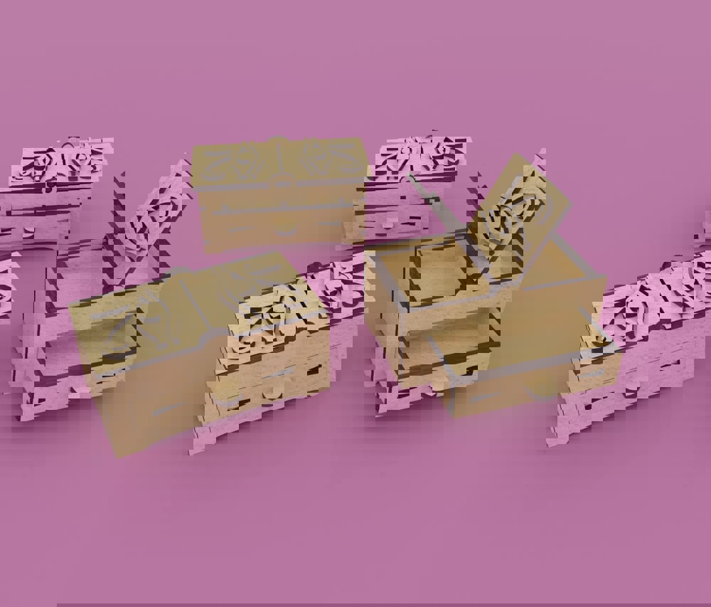 طرح جعبه جواهرات چوبی و ضخامت ۴ میلی‌متر مناسب برای استفاده در دستگاه های cnc چوب و cnc لیزر - laser cut wooden jewelry box 4mm ai file