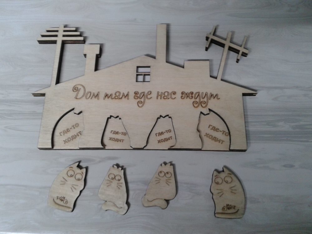 طرح جاکلیدی دیواری طرح گربه مناسب برای استفاده در دستگاه های cnc چوب و cnc لیزر - wall key holder 4 cats laser cut cdr file