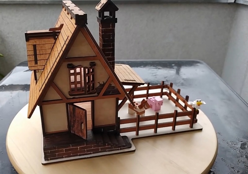 طرح خانه چوبی روستایی مناسب برای استفاده در دستگاه های cnc چوب و cnc لیزر - laser cut wooden village house dxf file