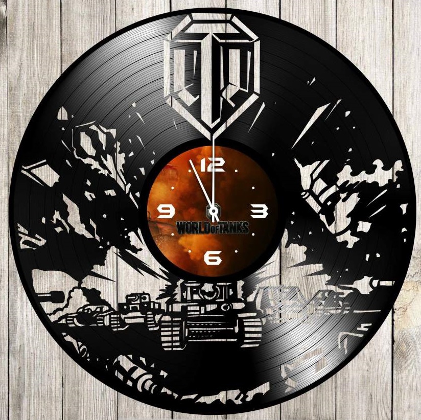 طرح ساعت دیواری وینیل دنیای تانک‌ها مناسب برای استفاده در دستگاه های cnc چوب و cnc لیزر - laser cut world of tanks vinyl record wall clock cdr file