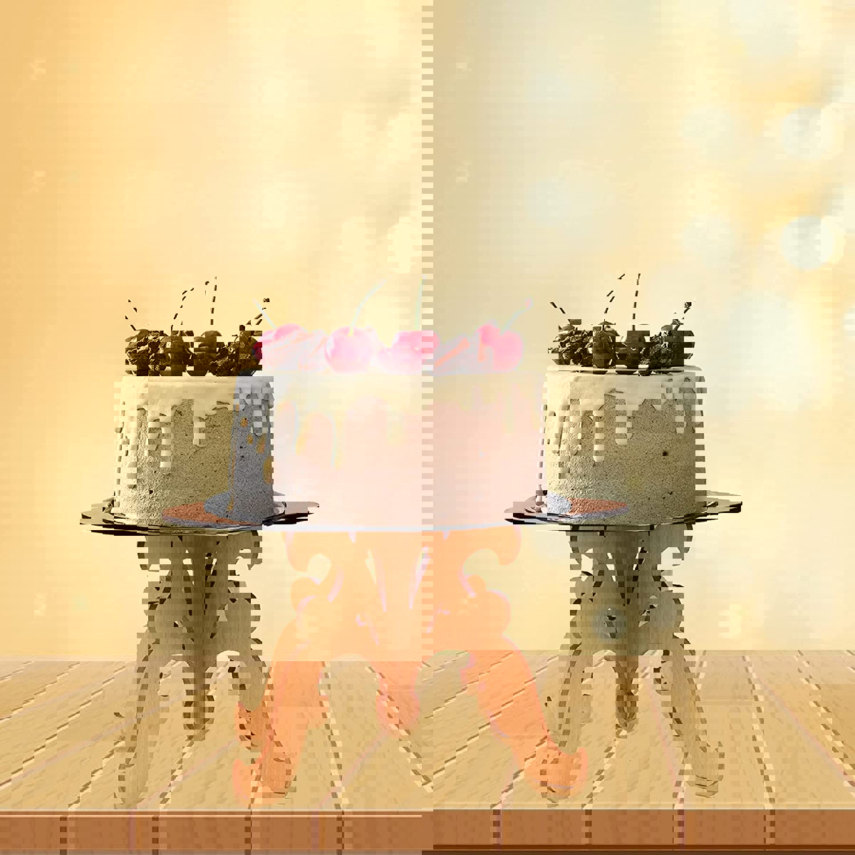 طرح پایه کیک چوبی مناسب برای استفاده در دستگاه های cnc چوب و cnc لیزر - laser cut wooden decor cake stand cdr file