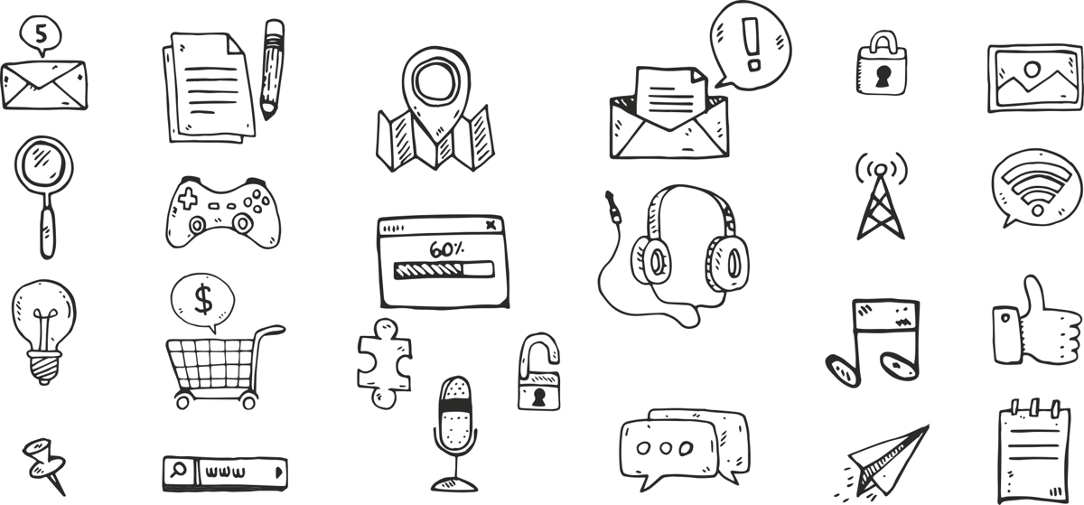 طرح مجموعه آیکون‌های doodle مناسب برای استفاده در دستگاه های cnc چوب و cnc لیزر - doodle icons set cdr file